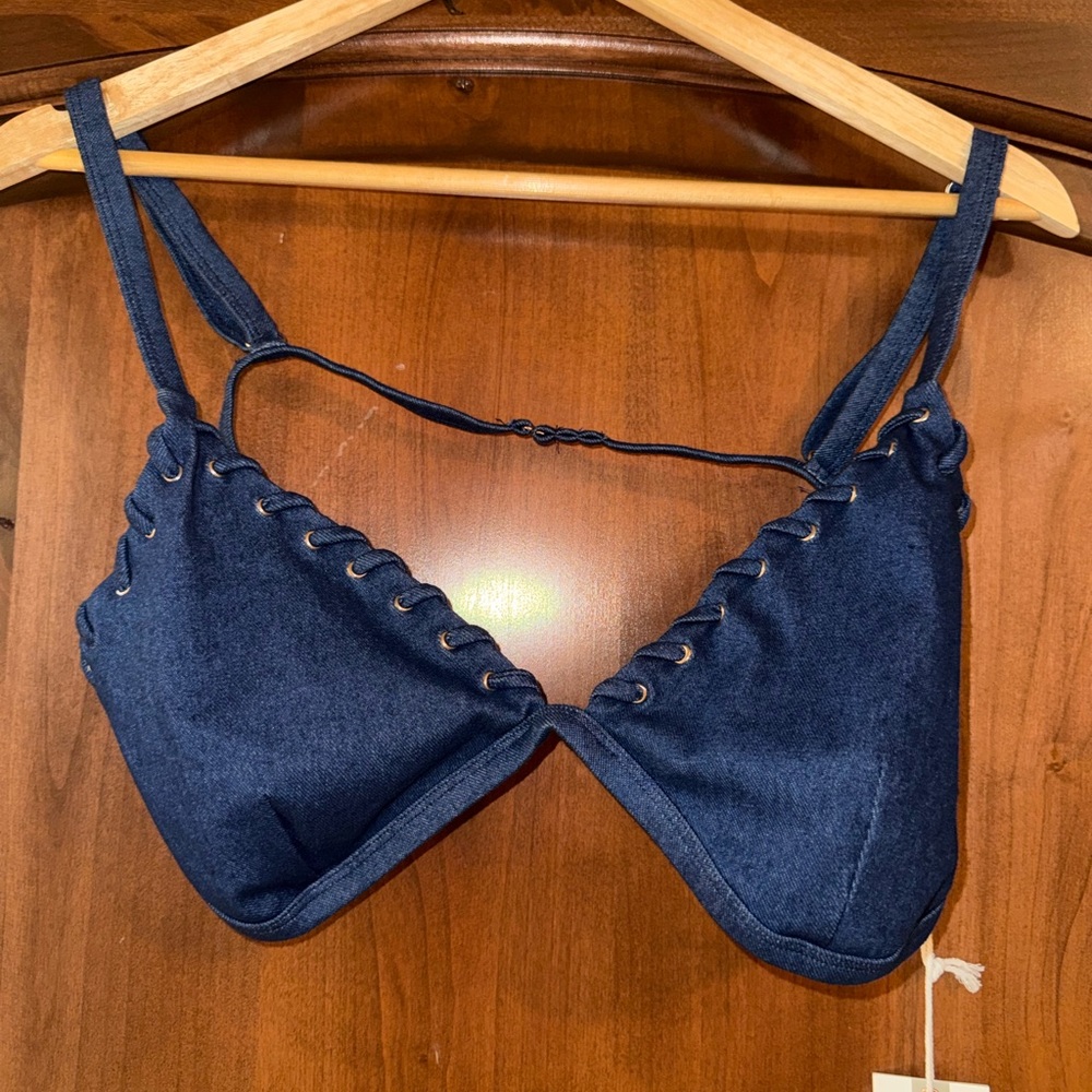 Good American Swim Denim Bikini Top